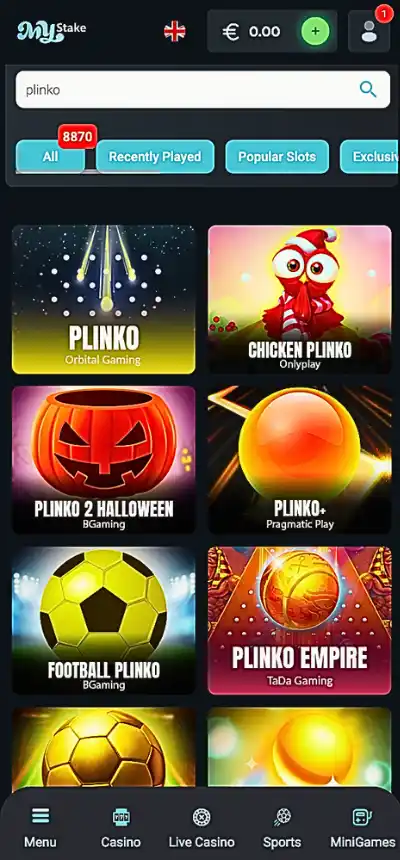 Wpisać w wyszukiwarce gier Plinko